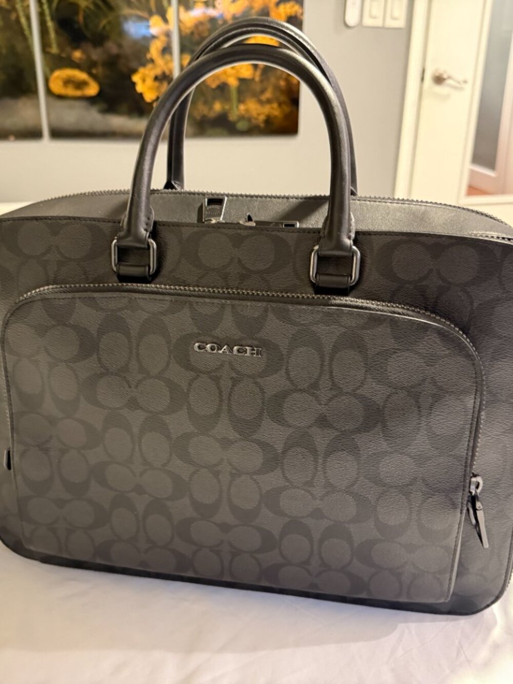Coach Ethan Brief Charcoal Signature Canvas Briefcase Laptop Bag for 15" Laptop - Picture 2 of 6